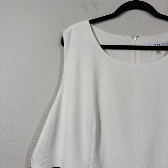 Kasper Plus 22W Pencil Sheath Dress White Parchment Black Hourglass Sleeveless - Picture 4 of 9